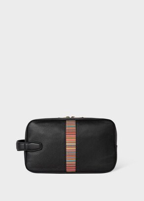 Black Leather 'Signature Stripe' Wash Bag