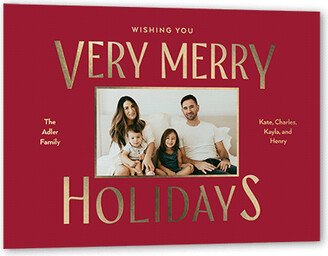 Holiday Cards: Large Stacked Type Holiday Card, Gold Foil, Red, 5X7, Holiday, Matte, Personalized Foil Cardstock, Square