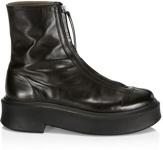 Zippered Platform Leather Combat Boots