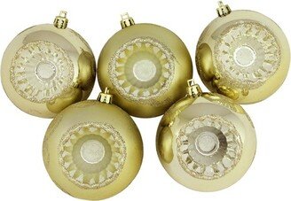 Northlight 5ct Shatterproof Shiny and Matte Retro Reflector Christmas Ball Tree Ornament Set 3.25 - Gold