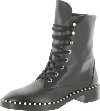 Womens Leather Embellished Combat & Lace-up Boots