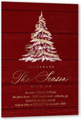 Holiday Invitations: Tree Glow Holiday Invitation, Red, Gold Foil, 5X7, Christmas, Matte, Personalized Foil Cardstock, Square