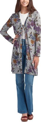 Juniors' Printed Tie-Front Duster Sweater