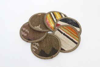 Beer Coaster, Rug Coffee Cup Pad, Brown Striped Gift Woven Natural 608