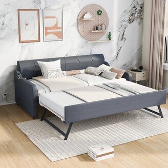 RASOO Upholstered Twin Size Daybed with Trundle and USB Charging Design