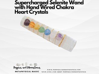 Supercharged Selenite Wand With Hand Wired Chakra Heart Crystals