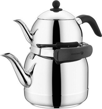 Korkmaz Ornella 1.3 Liter Tea Pot and 3.5 Liter Stainless Steel Kettle Set in Silver