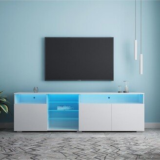 Simplie Fun Tv Stand High Gloss Doors Modern Tv Stand Led (White)