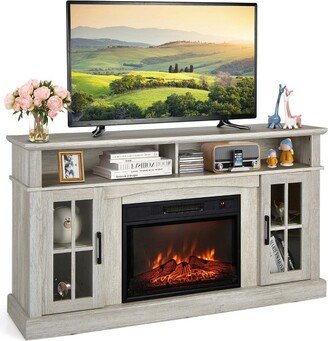 58 Fireplace TV Stand W/ 1400W Electric Fireplace for TVs up to 65 Inches Grey