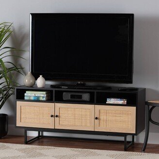 Declan Wood and Natural Rattan 3 Door TV Stand Espresso Brown/Black