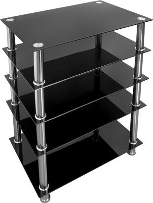 Mount-It! Tempered Glass AV Component Media Stand, Audio Tower and Media Center with 5 Shelves, 220 Lbs Total Capacity, Black Shelves Chrome Legs