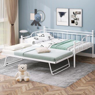 RASOO Convertible Full Size Metal Daybed, Twin Size Portable Folding Trundle with Adjustable Function-AA