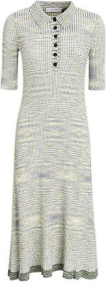 Space-Dye Ribbed Knit Polo Dress-AA