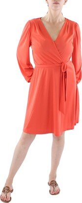 Womens Surplice Knee-Length Wrap Dress