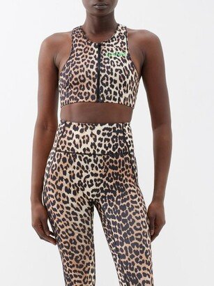 Leopard-print Zipped Recycled-blend Sports Bra