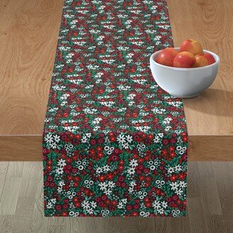 Table Runners: Rustic Floral - Holiday Red And Green Table Runner, 108X16, Green