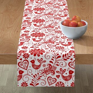 Table Runners: Scandinavian Folk - Red Table Runner, 108X16, Red