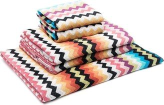 Set Of Five Zigzag-Print Towels