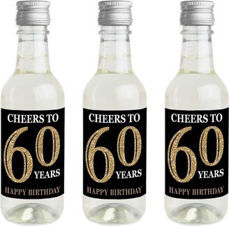 Big Dot Of Happiness Adult 60th Birthday - Gold - Mini Wine Bottle Stickers - Party Favor Gift 16 Ct