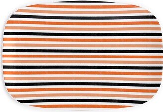 Serving Platters: Halloween Stripes - Orange And Black Serving Platter, Orange