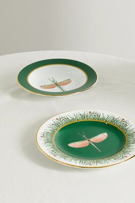 Gold-plated Porcelain Soup Bowl And Dinner Plate Set - Green