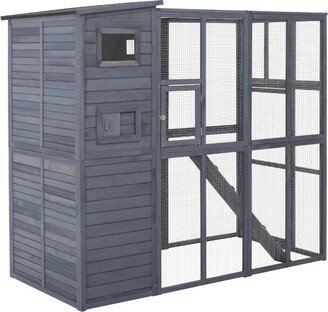 Cat House Outdoor Catio Kitty Enclosure with Platforms Run Lockable Doors and Asphalt Roof, 77 x 37 x 69, Gray