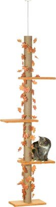 Floor to Ceiling Cat Tree with Adjustable Height 80 - 95, 3-Level Tall Cat Tree for Indoor Cats with Sisal Scratching Post, Platforms, Leaves