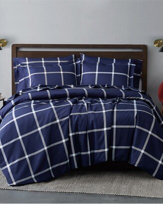 Printed Windowpane Navy White 3Pc Duvet Cover Set