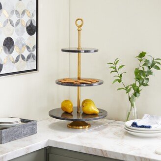 Studio 350 Grey Marble Natural Tiered Server - 14 x 14 x 27