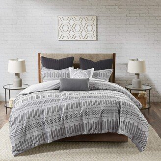 Gracie Mills Rhea 3-pc Cotton, Jacquard Stripes All Season Comforter, Grey - Full/Queen