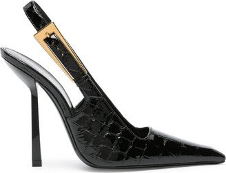 Lee crocodile embossed leather slingback pumps