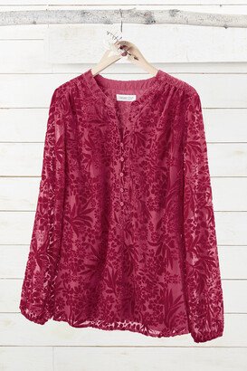 Women's Velvet Burnout Tunic Top - Dover Red - XS