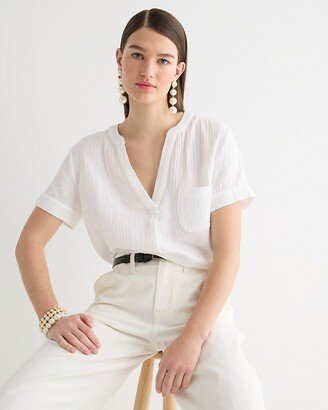 V-neck soft gauze popover