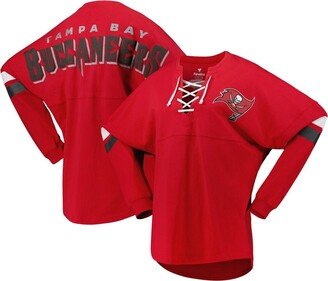 Women's Branded Red Tampa Bay Buccaneers Spirit Jersey Lace-Up V-Neck Long Sleeve T-shirt