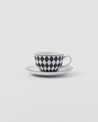 Set Of Two Porcelain Cappuccino Cups - Checkerboard