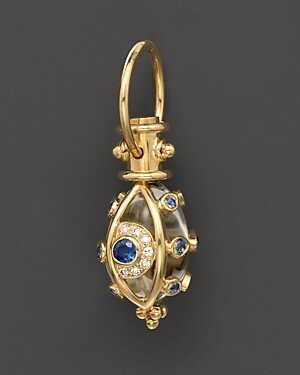 Diamond Pave And Blue Sapphire Evil Eye Amulet Set In 18K Yellow Gold