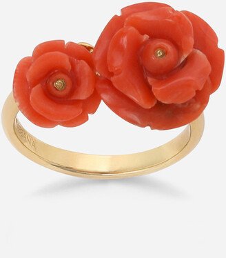 Coral ring in yellow 18kt gold with coral rose