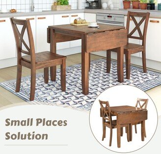 NINEDIN Rectangular 3-Piece Wood Drop Leaf Breakfast Nook Dining Table Set with Extension Dining Table for Dining Room