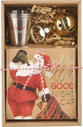 Christmas Holiday Bar Gift Set, napkins 5 sq | opener 3 1/2 x 2 | shot 2 1/2 oz