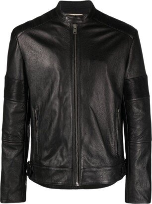 Lean zip-up leather biker jacket