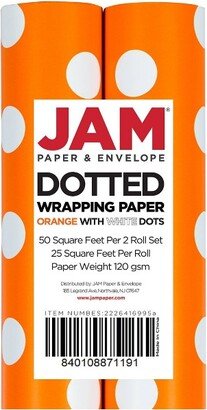 JAM Paper & Envelope 2ct Dotted Gift Wrap Rolls Orange/White