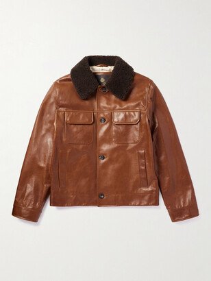 Shearling-Trimmed Leather Jacket-AD