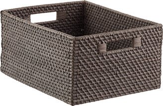 Large Rattan Bin w/ Handles Grey