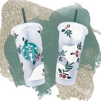 Boho Berry Starbucks Holly Christmas Reusable Cold Cup With Lid & Straw Or Hot Holiday Tumbler Thanksgiving Halloweenchristmas