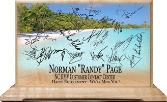 Custom Retirement Gift Plaque Personalized Signable Beach Theme For Shelf Desk Or Mantel Co-Worker Best Wishes & Notes