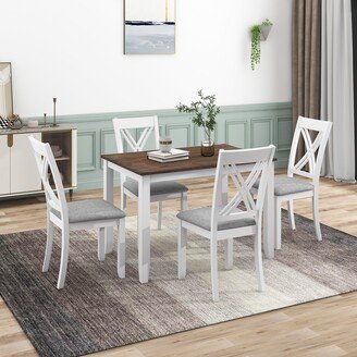 GEROJO Rustic Minimalist Wood 5-Piece Dining Table Set with 4 X-Back Chairs for Small Places