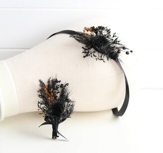 Black Brown Boutonniere, Black Corsage, Goth Gothic Wedding