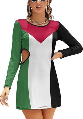 TAIZIYEAH Palestine Flag Slim Dress with Hollow Waist for Womens Summer Autumn Winter Creativity Top M