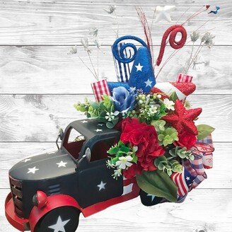 Ready To Ship Patriotic Truck Centerpiece, Gift, Everyday Americana Arrangement, Patriotic Floral Arrangement, Home Decor, July 4Th