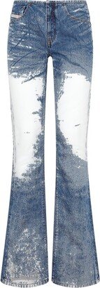 Sheer Panelled Distressed Flared Jeans